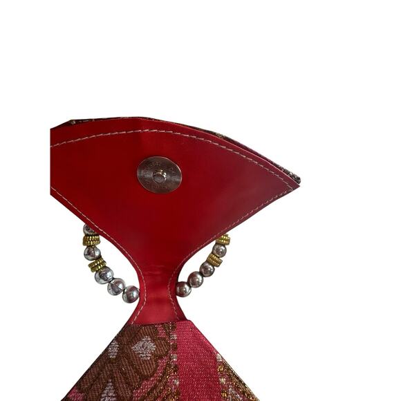 Vintage Triangle Fun Party Hippy Mirrored Boho Mini Handbag Beaded Handle 70s - Picture 6 of 10